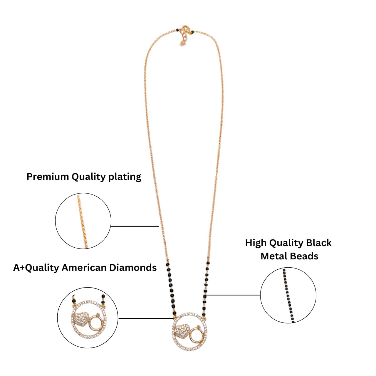 Heart & Ring Pendant Gold Mangalsutra with CZ Stones