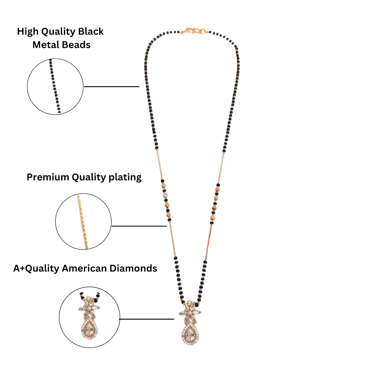 Floral Teardrop CZ Pendant Gold Mangalsutra