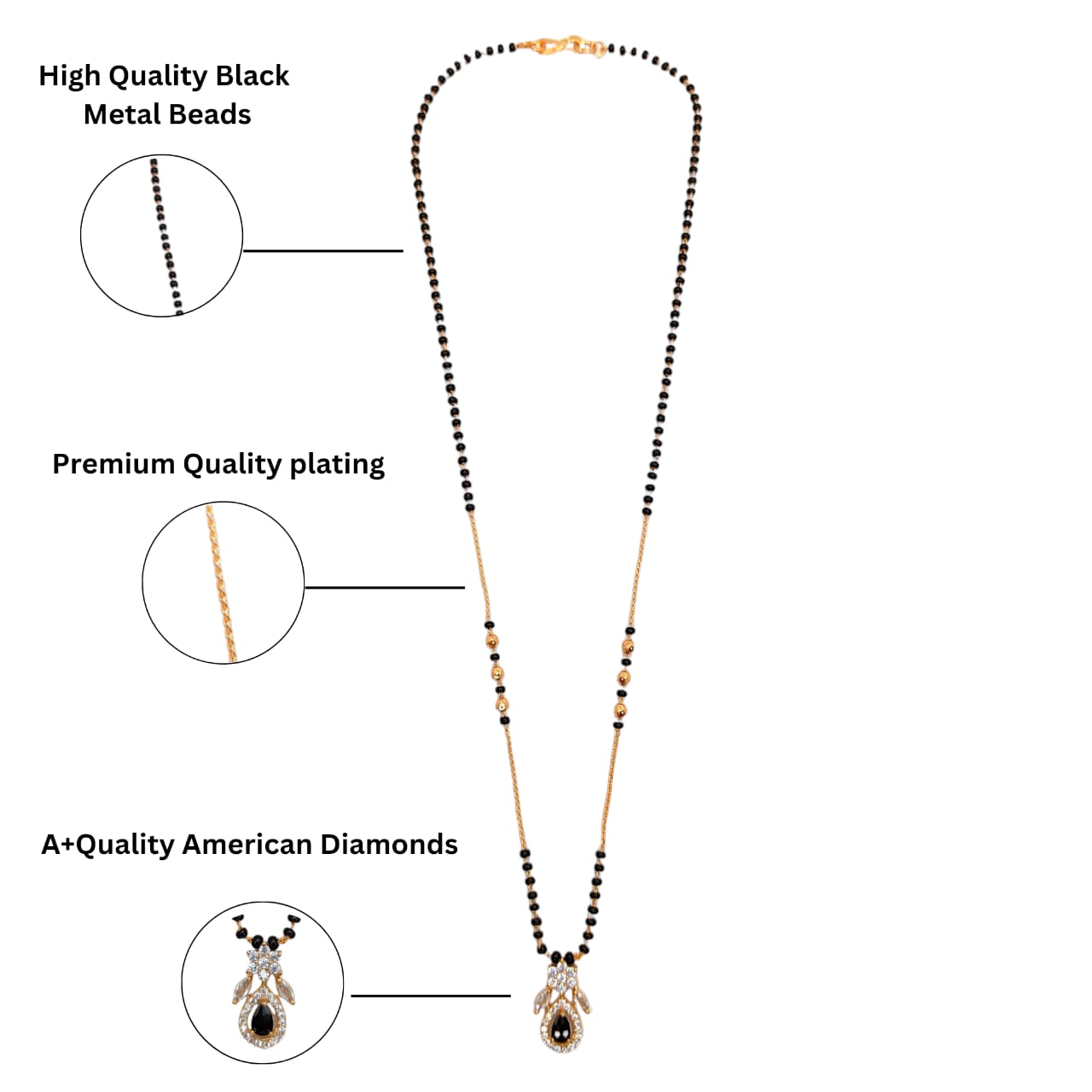 Classic Gold Plated Mangalsutra with Black Stone Pendant