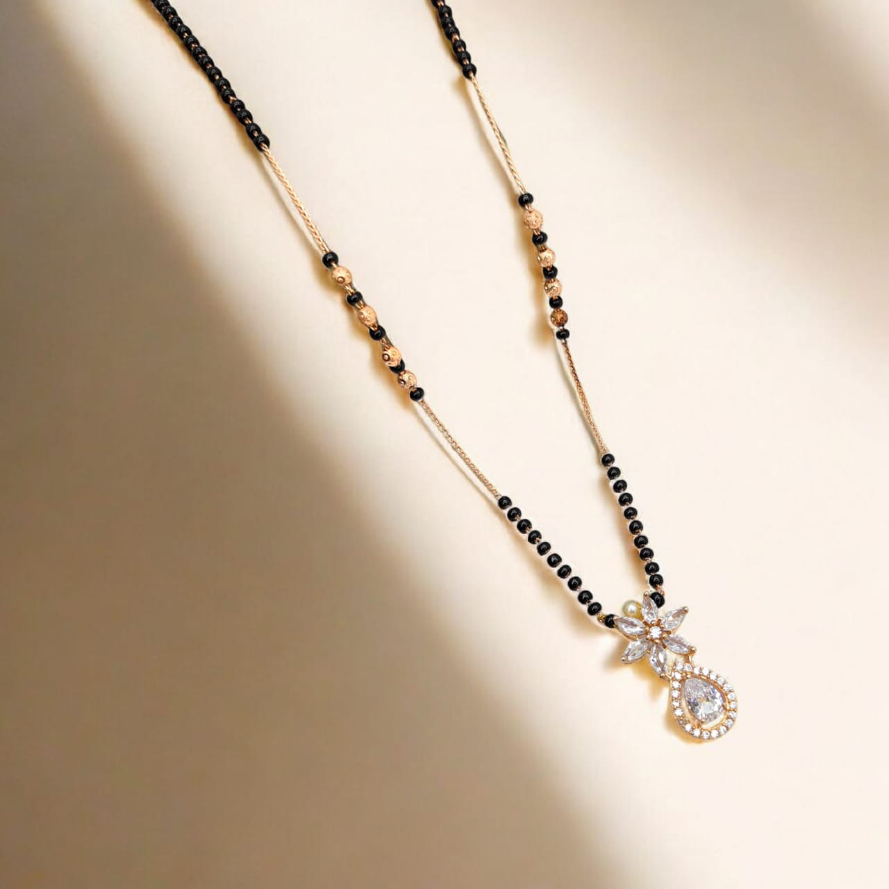 Floral Teardrop CZ Pendant Gold Mangalsutra