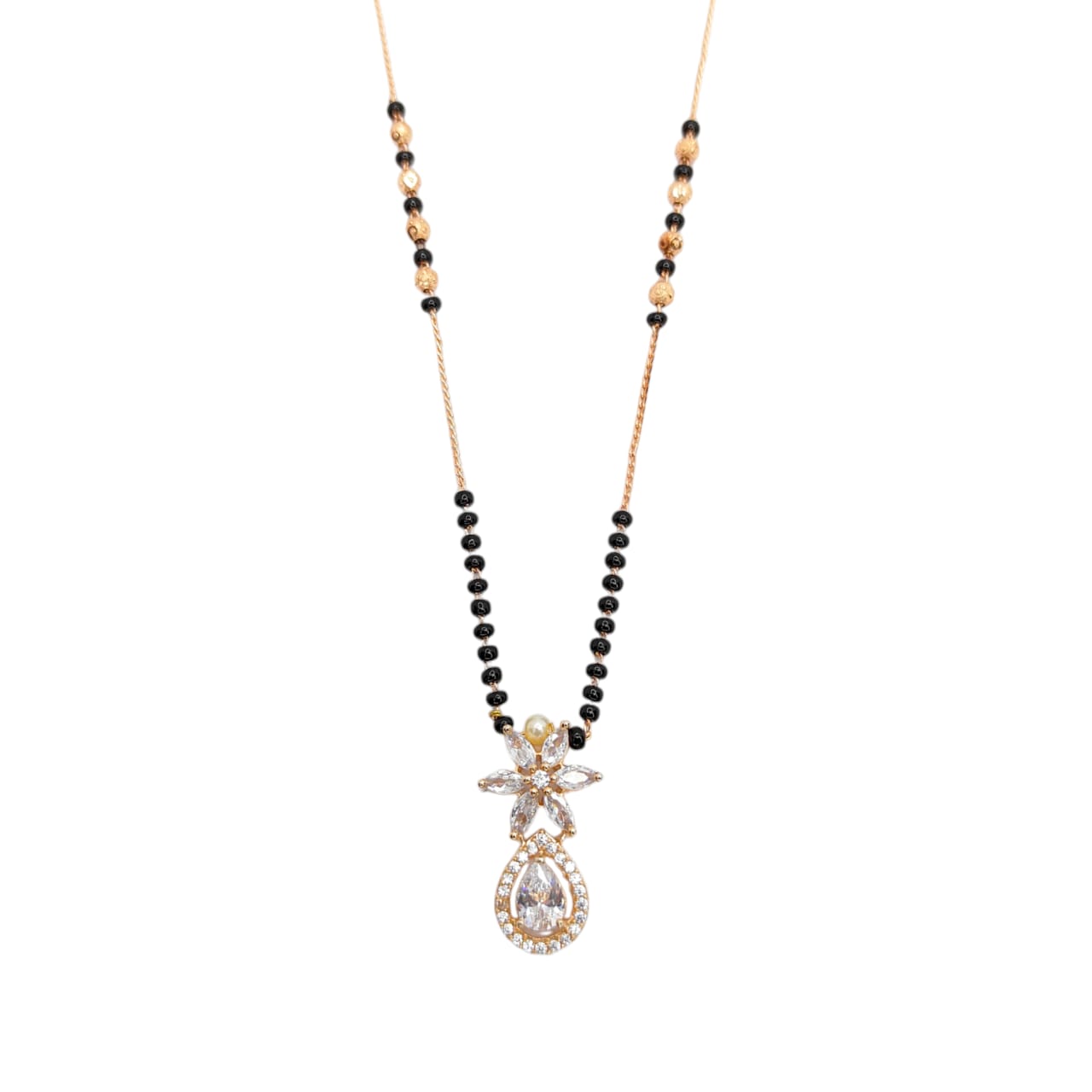 Floral Teardrop CZ Pendant Gold Mangalsutra