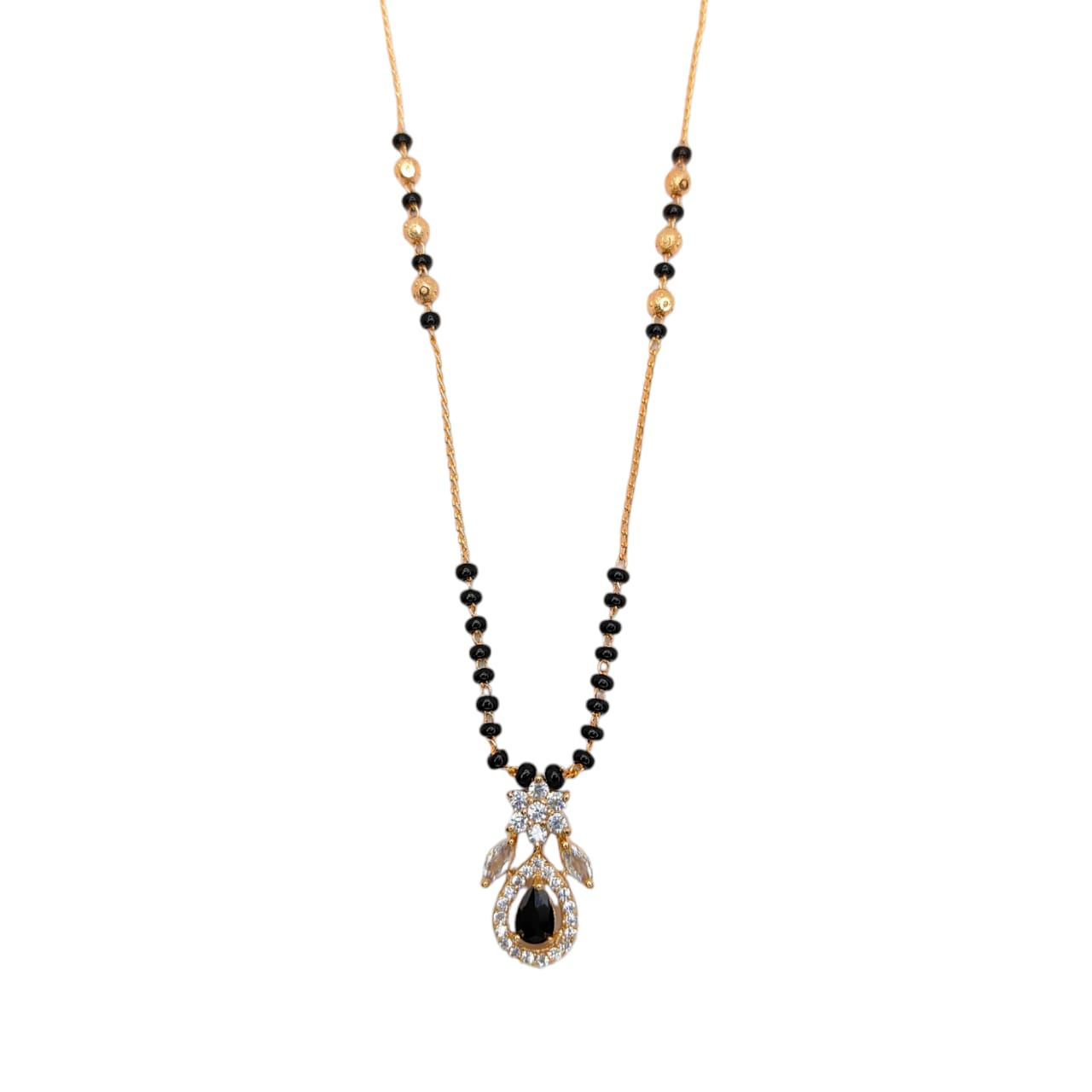 Classic Gold Plated Mangalsutra with Black Stone Pendant