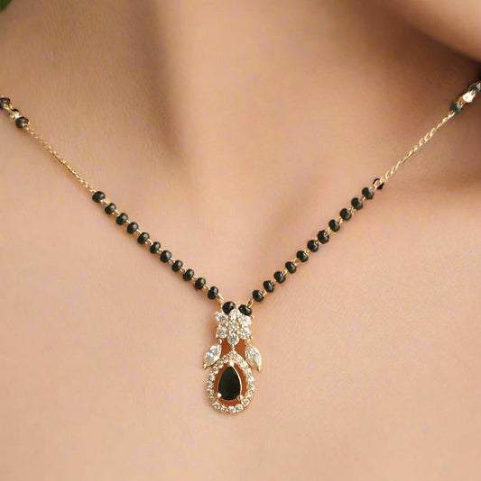 Classic Gold Plated Mangalsutra with Black Stone Pendant