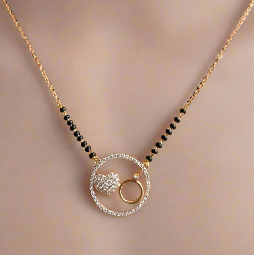 Heart & Ring Pendant Gold Mangalsutra with CZ Stones