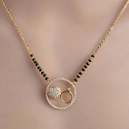 Heart & Ring Pendant Gold Mangalsutra with CZ Stones