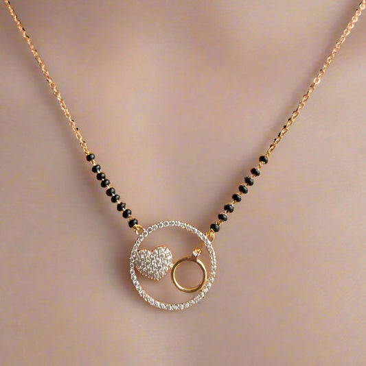 Heart & Ring Pendant Gold Mangalsutra with CZ Stones