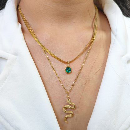 EMRALD TWO LAYER SNAKE CHAIN NECKLACE