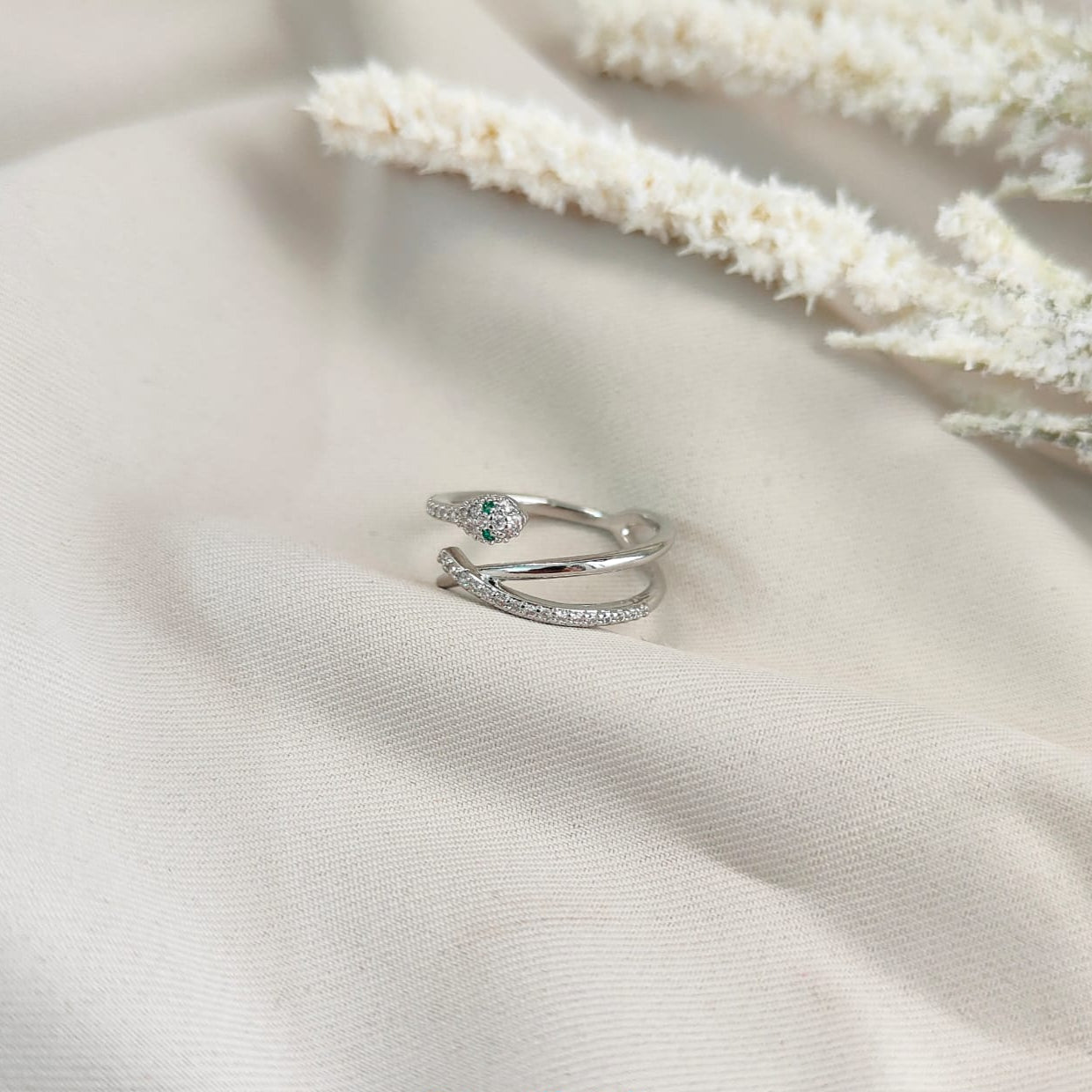 CROSS LINE SILVER SNAKE RING 431