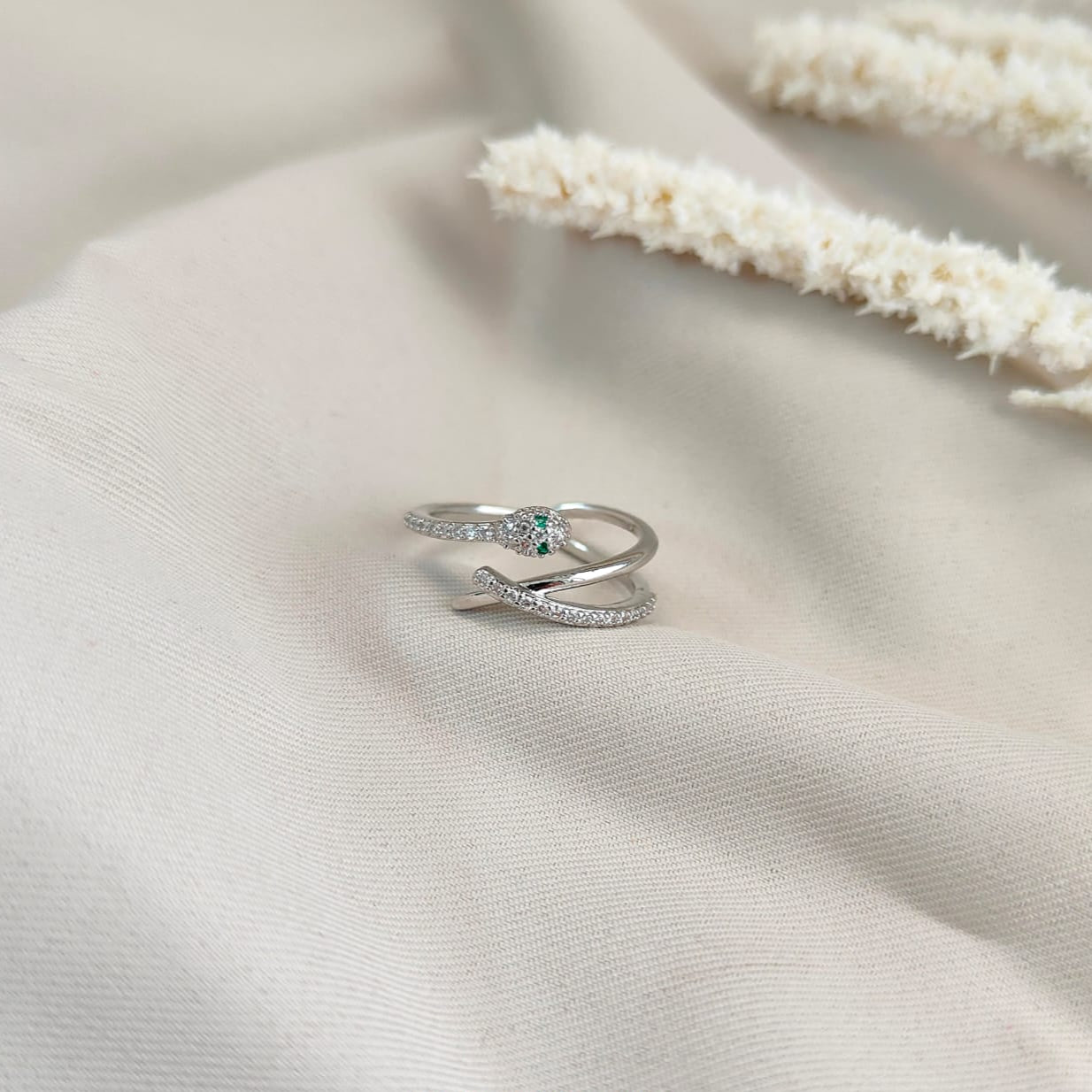 CROSS LINE SILVER SNAKE RING 431