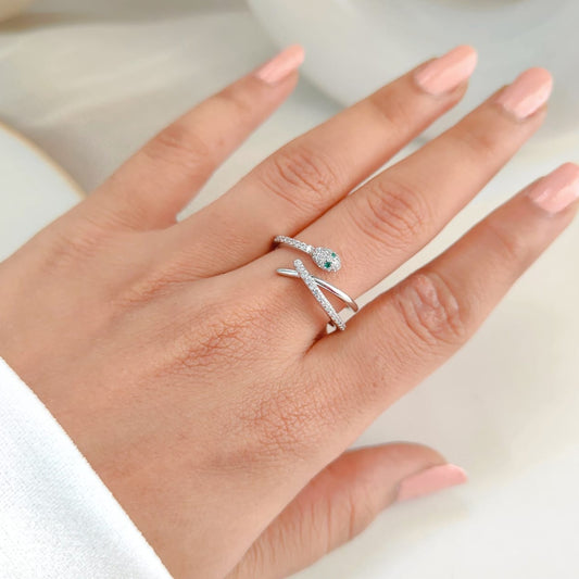 CROSS LINE SILVER SNAKE RING 431