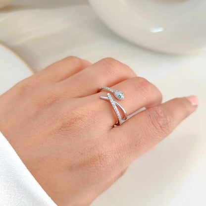 CROSS LINE SILVER SNAKE RING 431