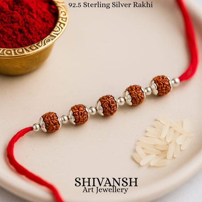 Five Rudraksha 92.5 Sterling Silver Rakhi