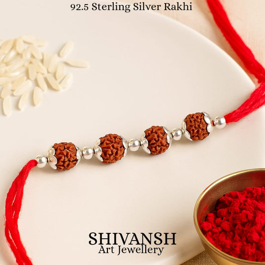Four  Rudraksha 92.5 Sterling Silver Rakhi