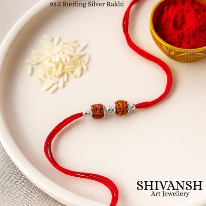 Double Rudraksha 92.5 Sterling Silver Rakhi