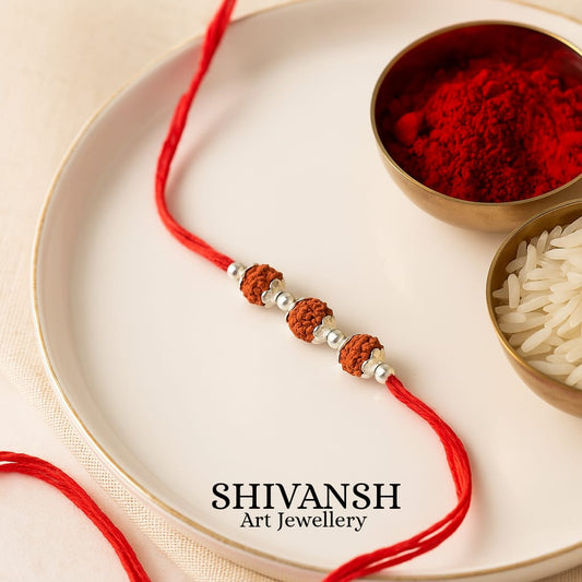 Three Rudraksha 92.5 Sterling Silver Rakhi