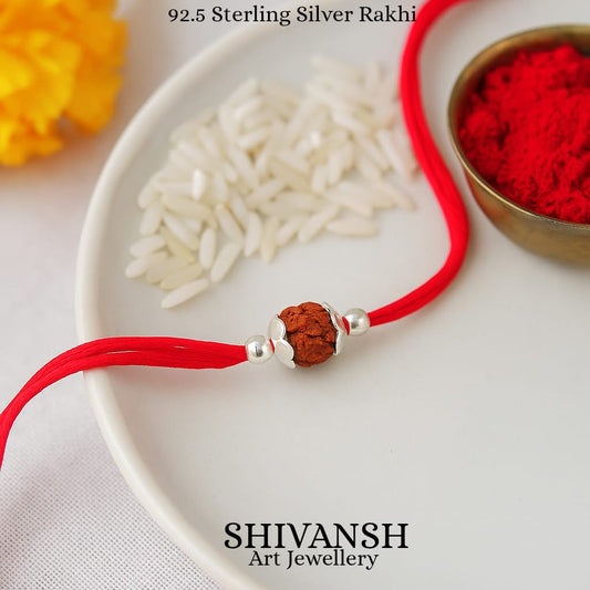 Single Rudraksha 92.5 Sterling Silver Rakhi