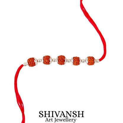 Five Rudraksha 92.5 Sterling Silver Rakhi