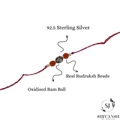 92.5 Sterling Silver Oxidised Ram Ball Rudraksha Rakhi
