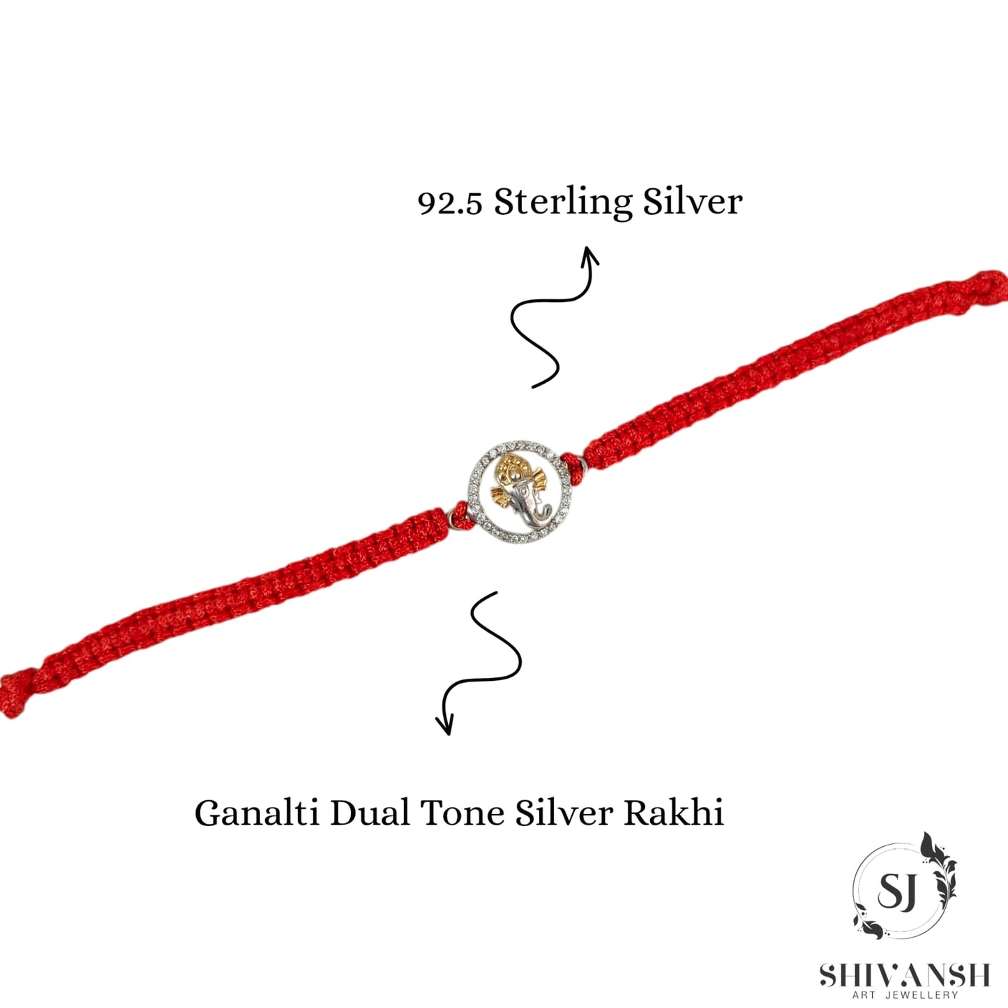92.5 Sterling Silver Dual Tone Ganesha Rakhi