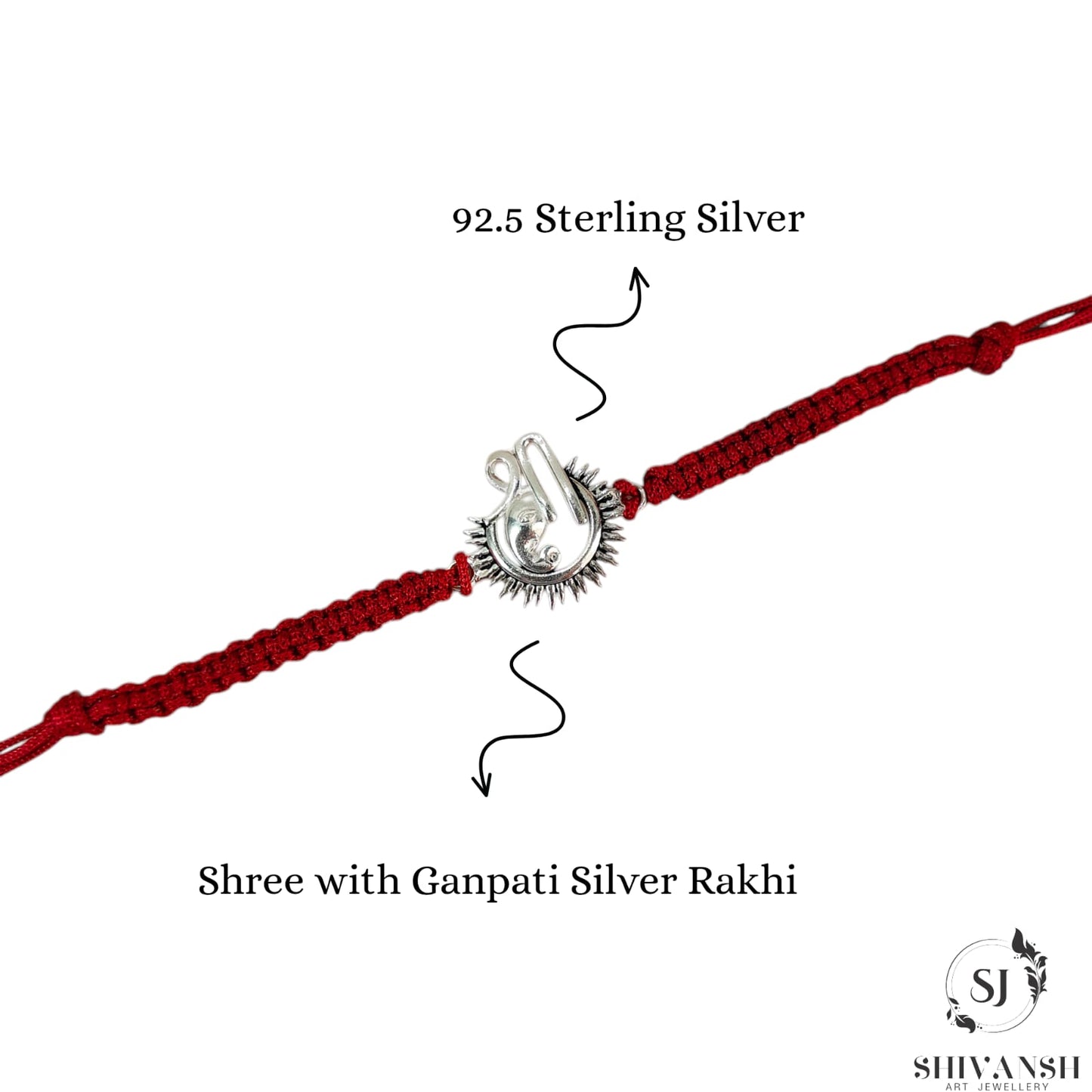 92.5 Sterling Silver Shree with Ganpati Face Rakhi