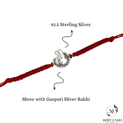 92.5 Sterling Silver Shree with Ganpati Face Rakhi