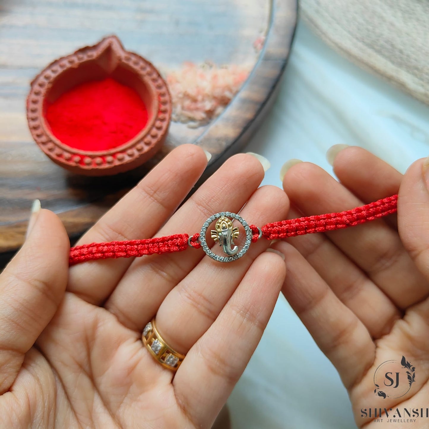 92.5 Sterling Silver Dual Tone Ganesha Rakhi