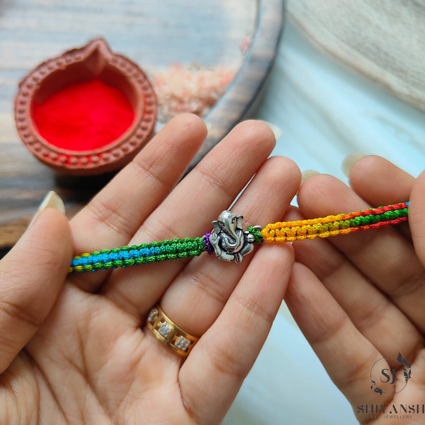 92.5 Sterling Silver Oxidised Ganpati Rakhi