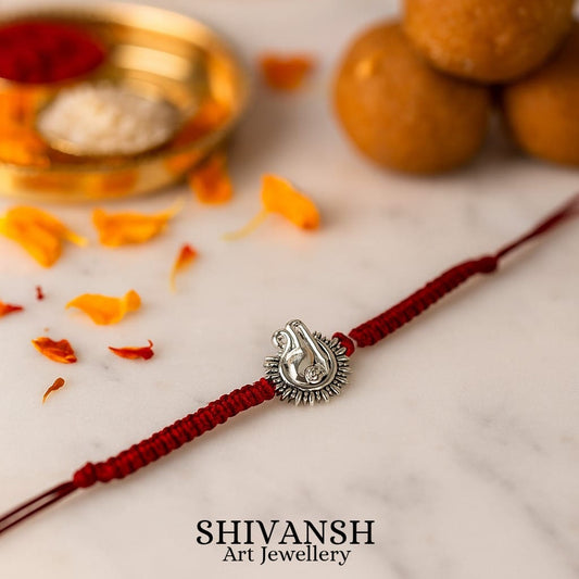92.5 Sterling Silver Shree with Ganpati Face Rakhi