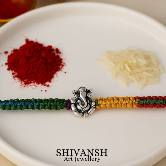 92.5 Sterling Silver Oxidised Ganpati Rakhi