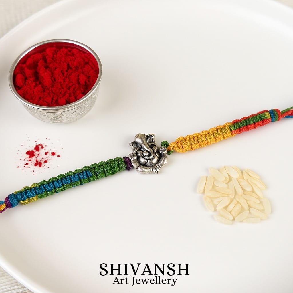 92.5 Sterling Silver Oxidised Ganpati Rakhi