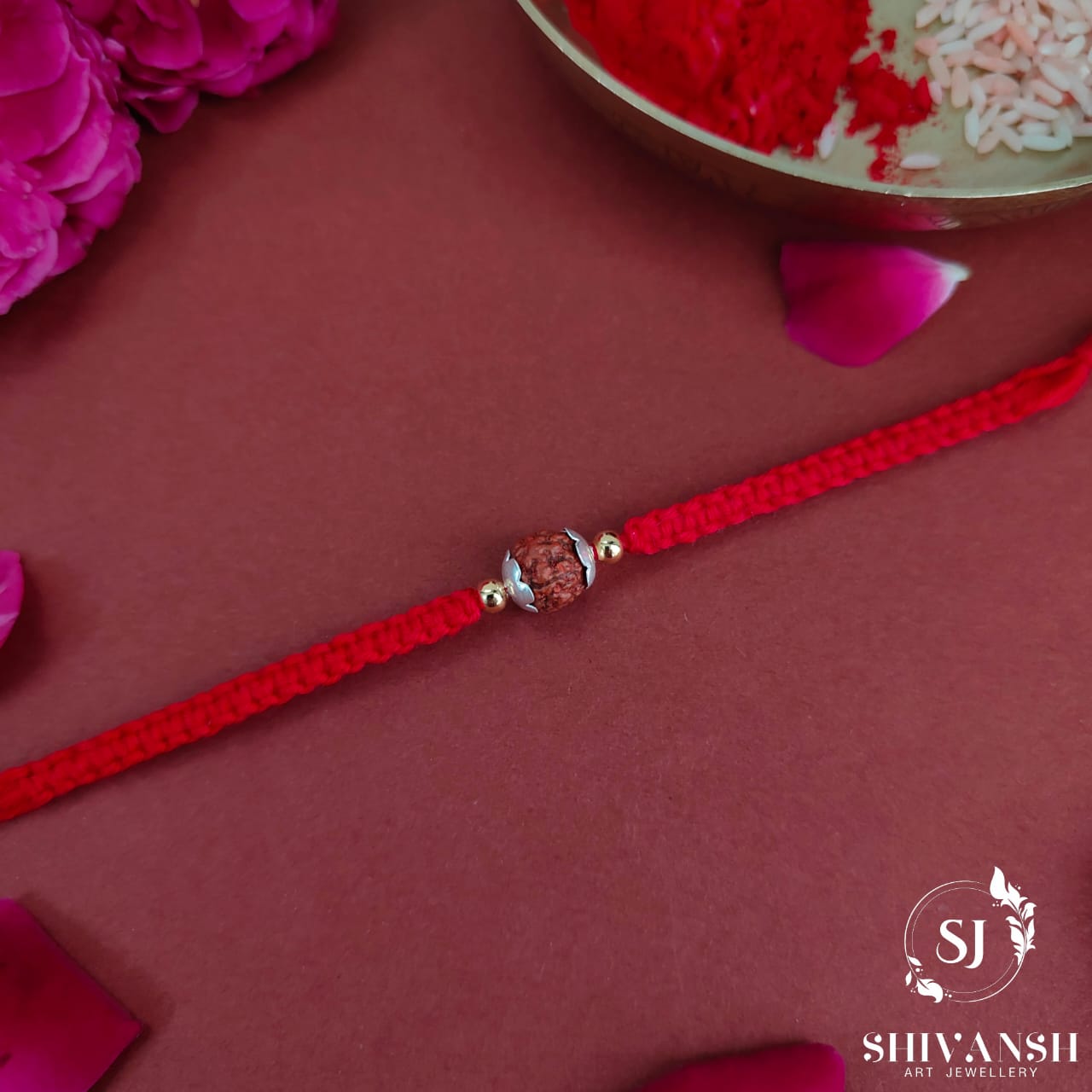 Dual Tone 92.5 Sterling Silver Rudraksha Rakhi