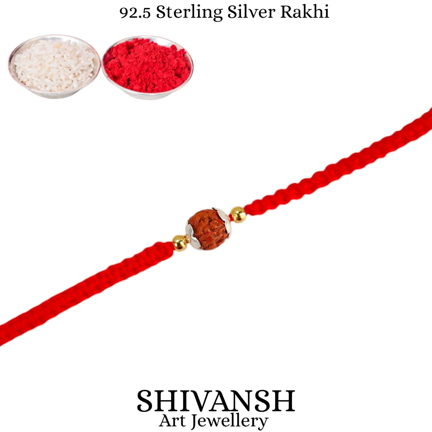 Dual Tone 92.5 Sterling Silver Rudraksha Rakhi