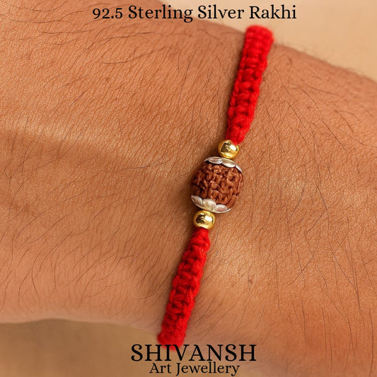 Dual Tone 92.5 Sterling Silver Rudraksha Rakhi