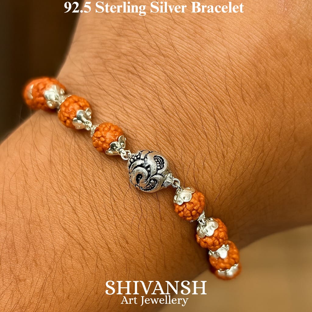 92.5 Sterling Silver Om Rudraksha Bracelet Rakhi