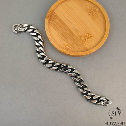 Bold Silver Dual Tone Cuban Link Design Bracelet