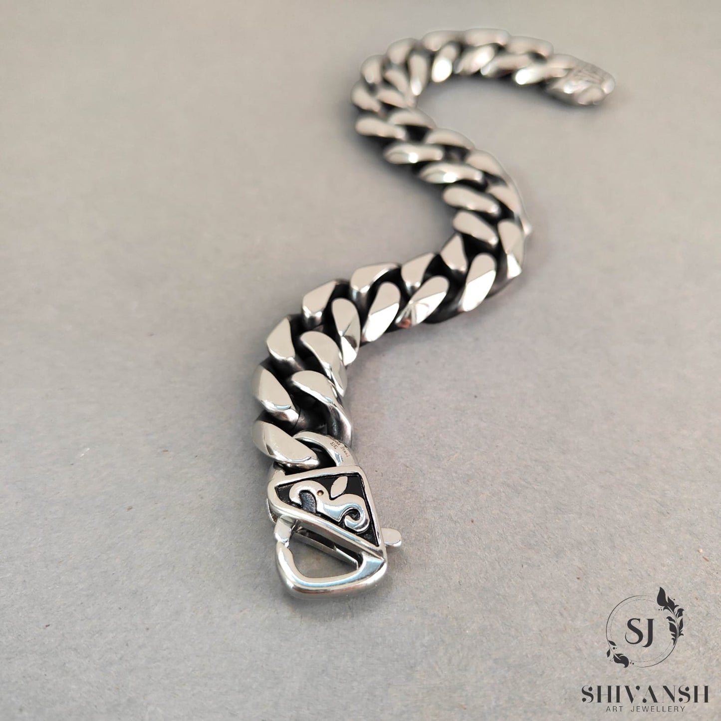 Bold Silver Dual Tone Cuban Link Design Bracelet