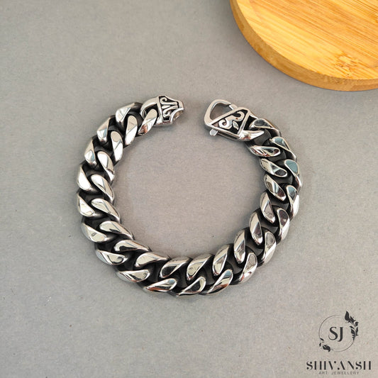 Bold Silver Dual Tone Cuban Link Design Bracelet