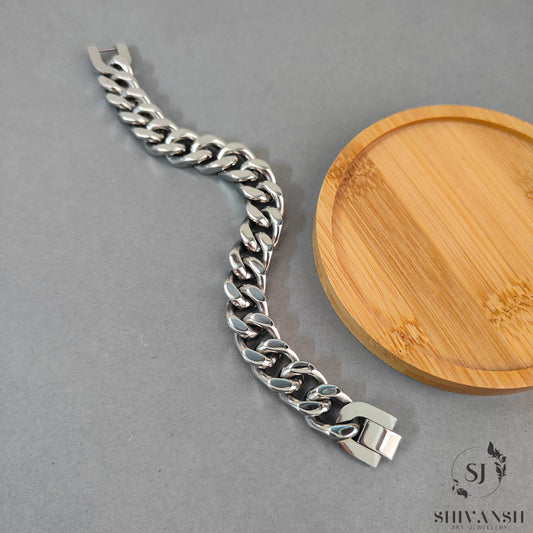 Silver Slash Cuban Bracelet