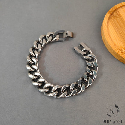 Silver Slash Cuban Bracelet