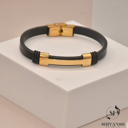 Gold Bar Cut-Out Design Leather Bracelet