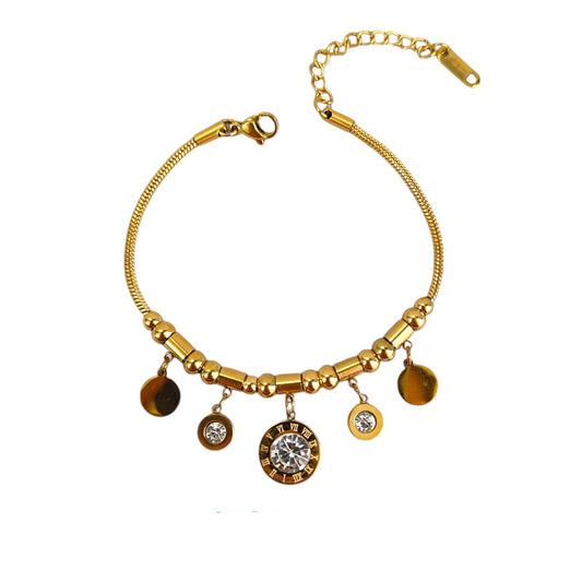 GOLD DANGLE CHARM BRACELET WITH CRYSTALS