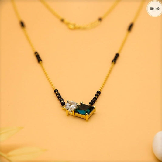 Green Stone Gold Mangalsutra with CZ Pendant