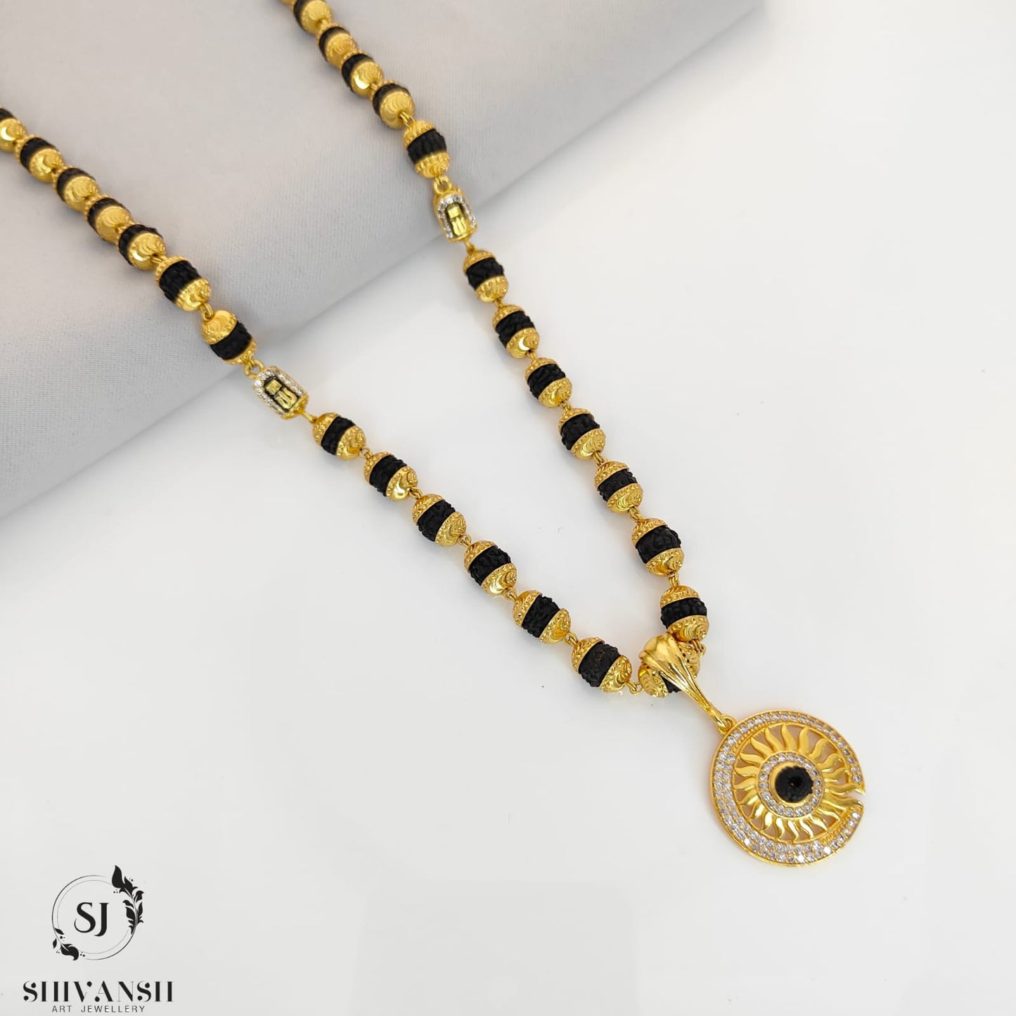 Exclusive Trishul Capsule Rudraksha Mala with Sun Pendent