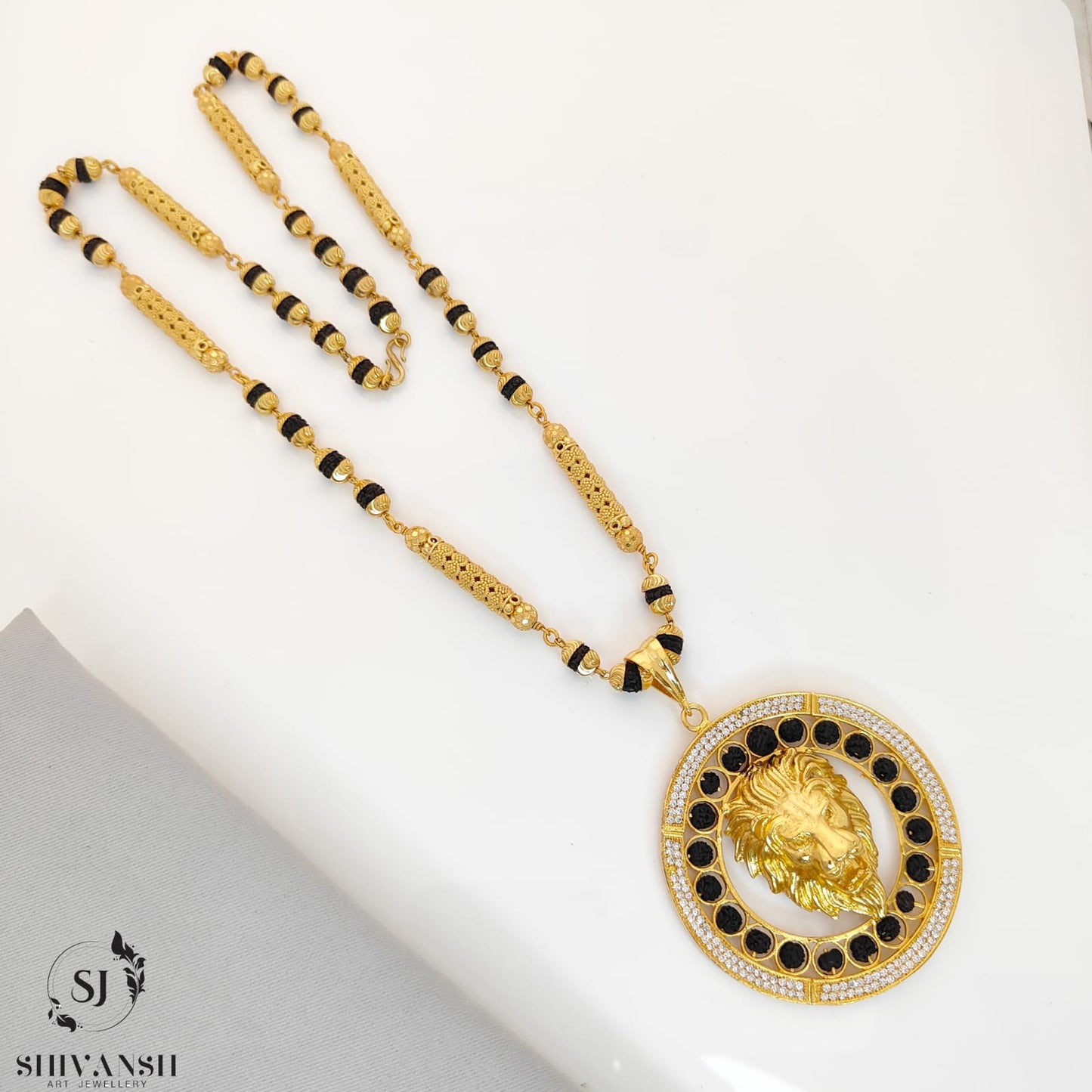 Luxury Rudraksha Mala with Premium Lion Pendent
