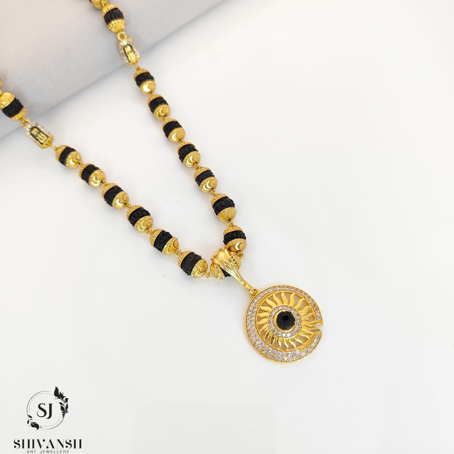 Exclusive Trishul Capsule Rudraksha Mala with Sun Pendent