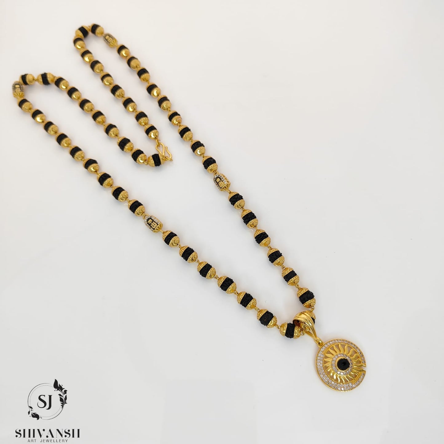 Exclusive Trishul Capsule Rudraksha Mala with Sun Pendent