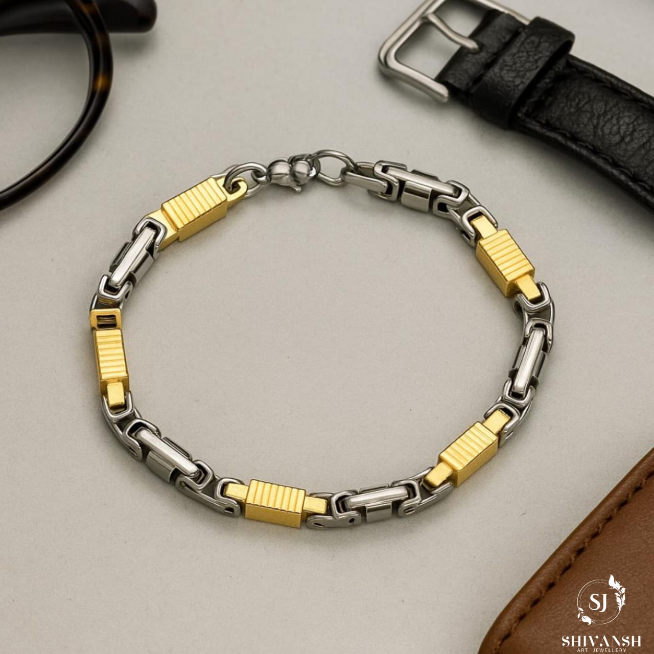 Trendy Dual Tone Stainless Steel Bracelet for Men