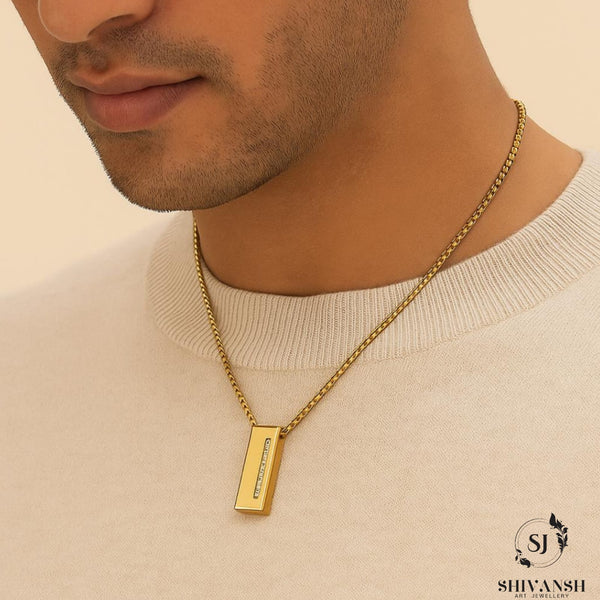 Men’s Gold Plated Box Chain with Rectangular Pendant