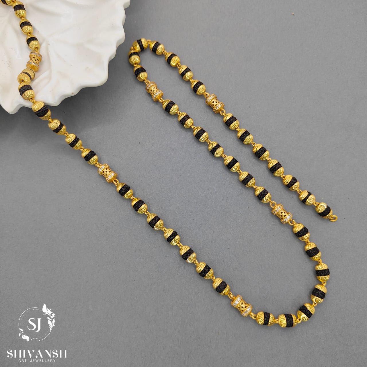 Exclusive Small Cylinder Diamond Beads Rudraksha Mala ML-15