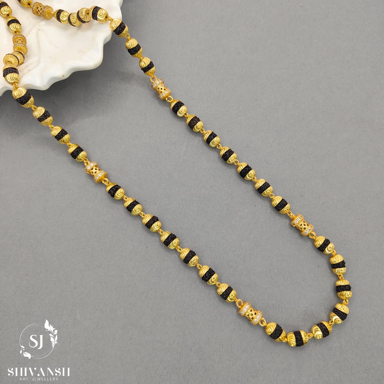 Exclusive Small Cylinder Diamond Beads Rudraksha Mala ML-15